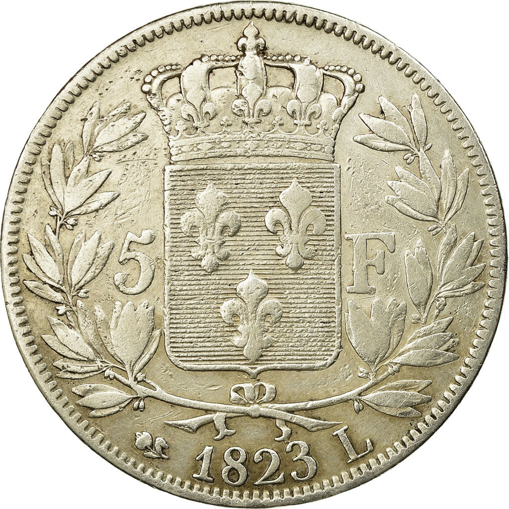 Munten, Frankrijk, Louis XVIII, 5 Francs, 1823, Bayonne, FR+, Zilver, KM:711.8