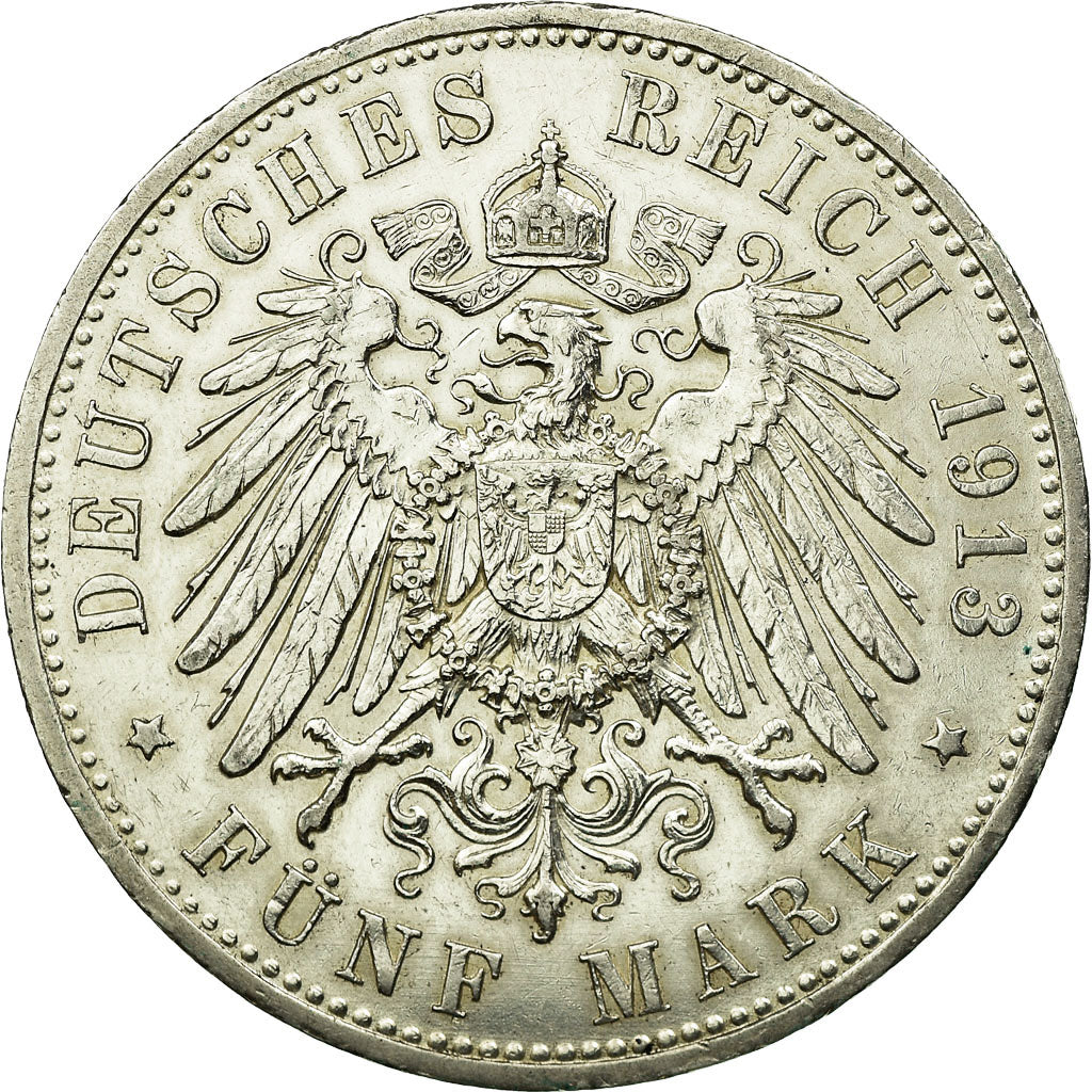 Moneta, Stati tedeschi, PRUSSIA, Wilhelm II, 5 Mark, 1913, Berlin, BB+, Argento