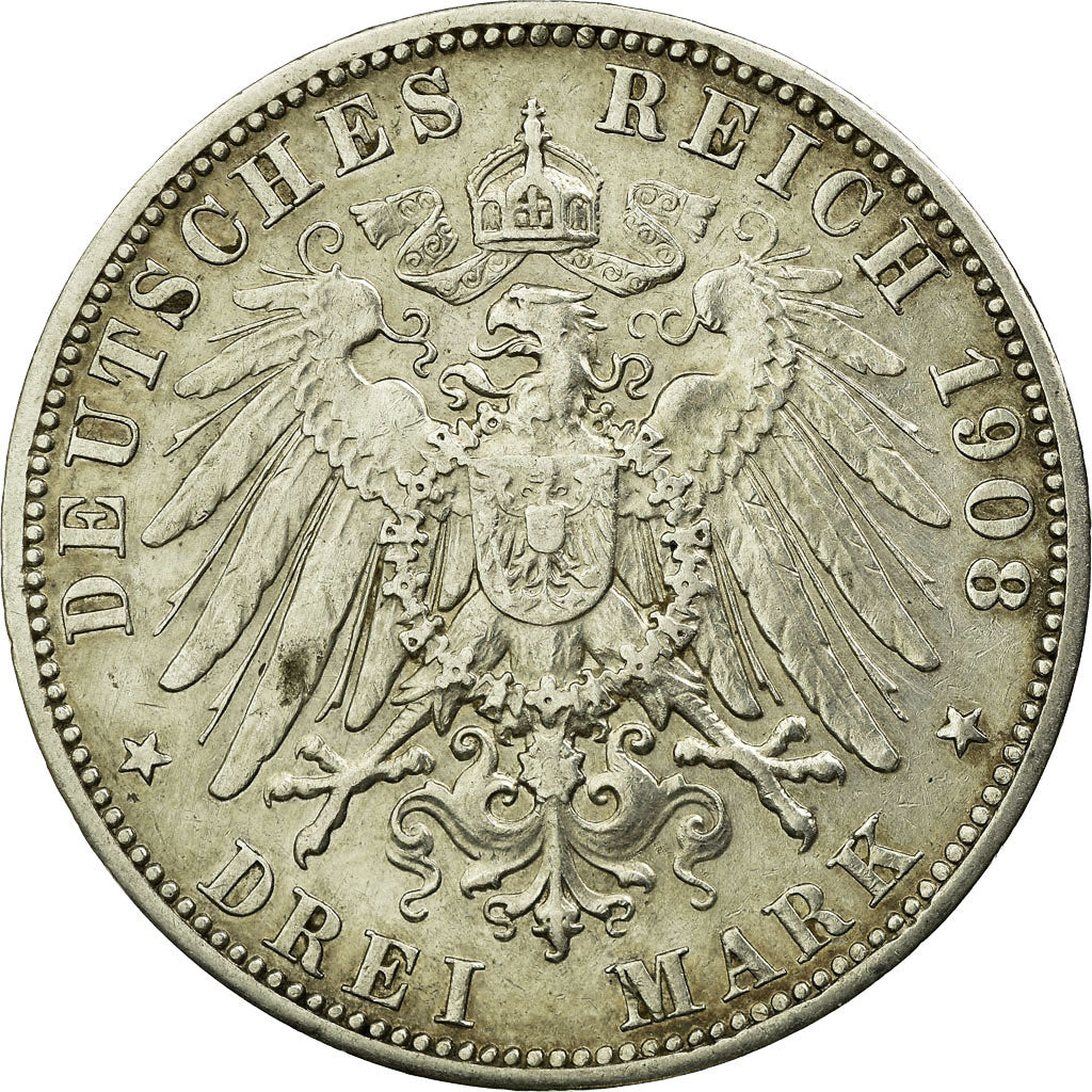 Coin, German States, PRUSSIA, Wilhelm II, 3 Mark, 1908, Berlin, EF(40-45)