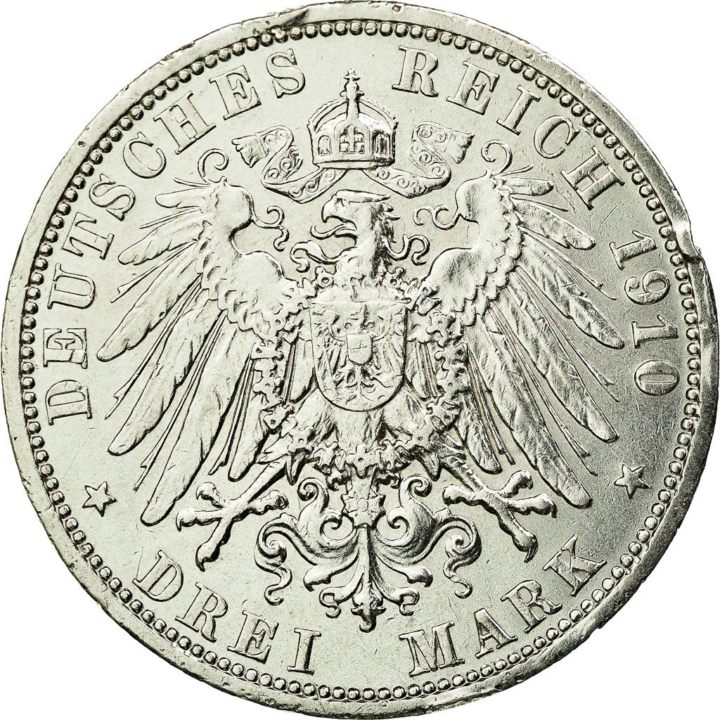Coin, German States, PRUSSIA, Wilhelm II, 3 Mark, 1910, Berlin, EF(40-45)
