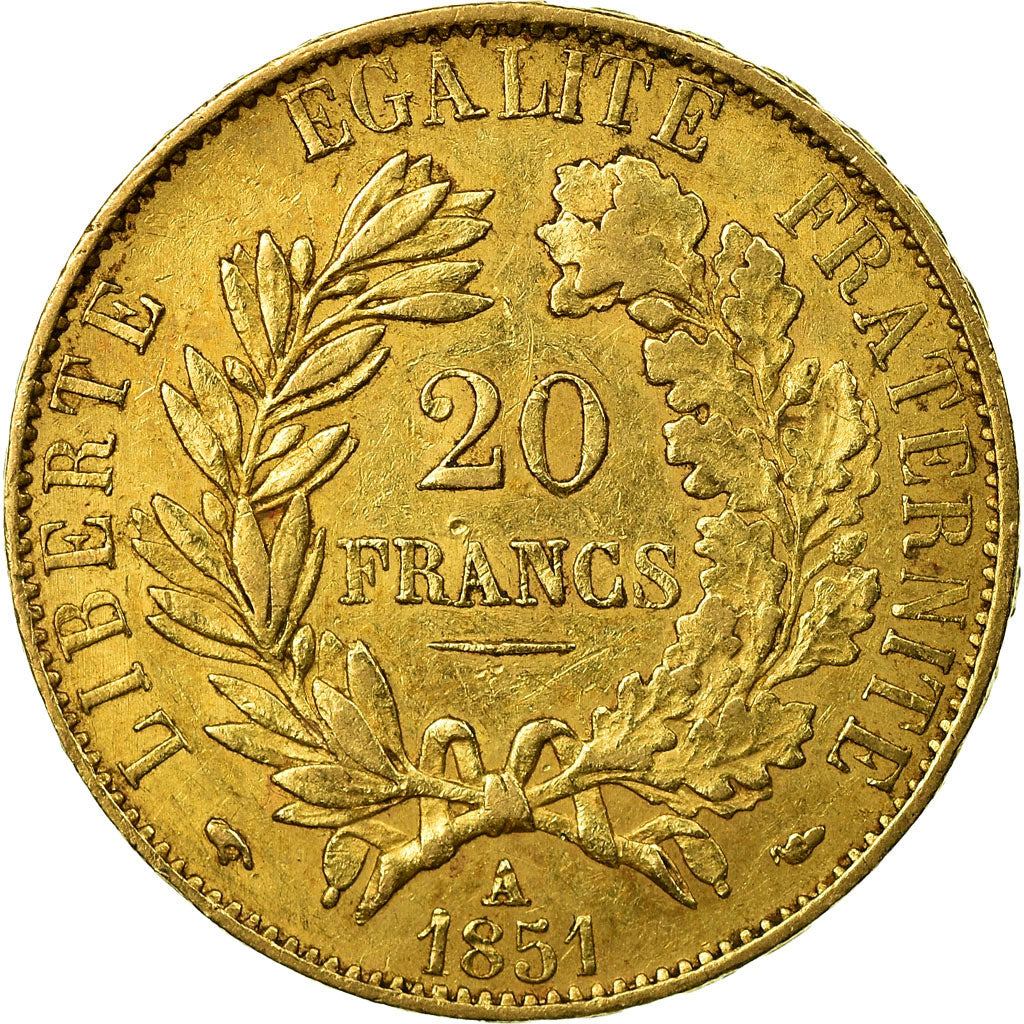 Moneda, Francia, Cérès, 20 Francs, 1851, Paris, MBC, Oro, KM:762, Gadoury:1059