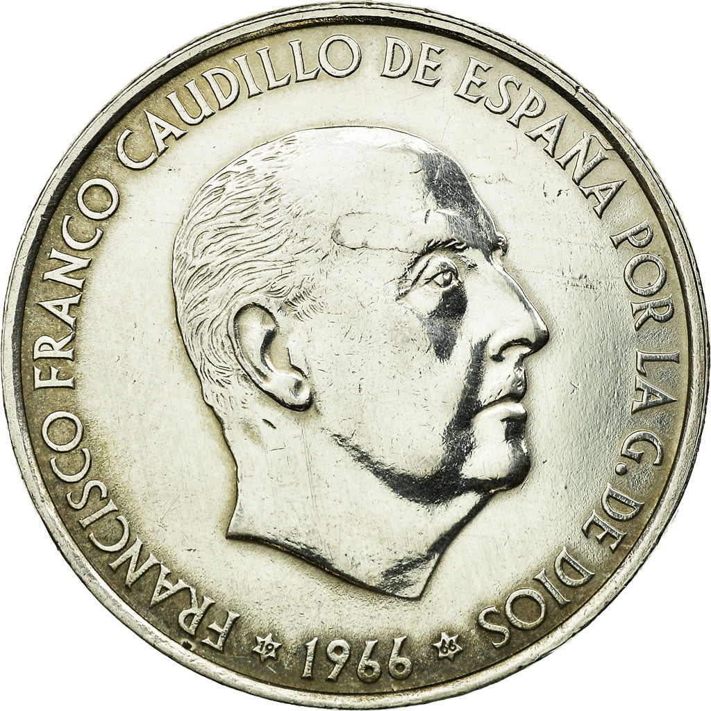 Coin, Spain, Caudillo and regent, 100 Pesetas, 1966, AU(55-58), Silver, KM:797