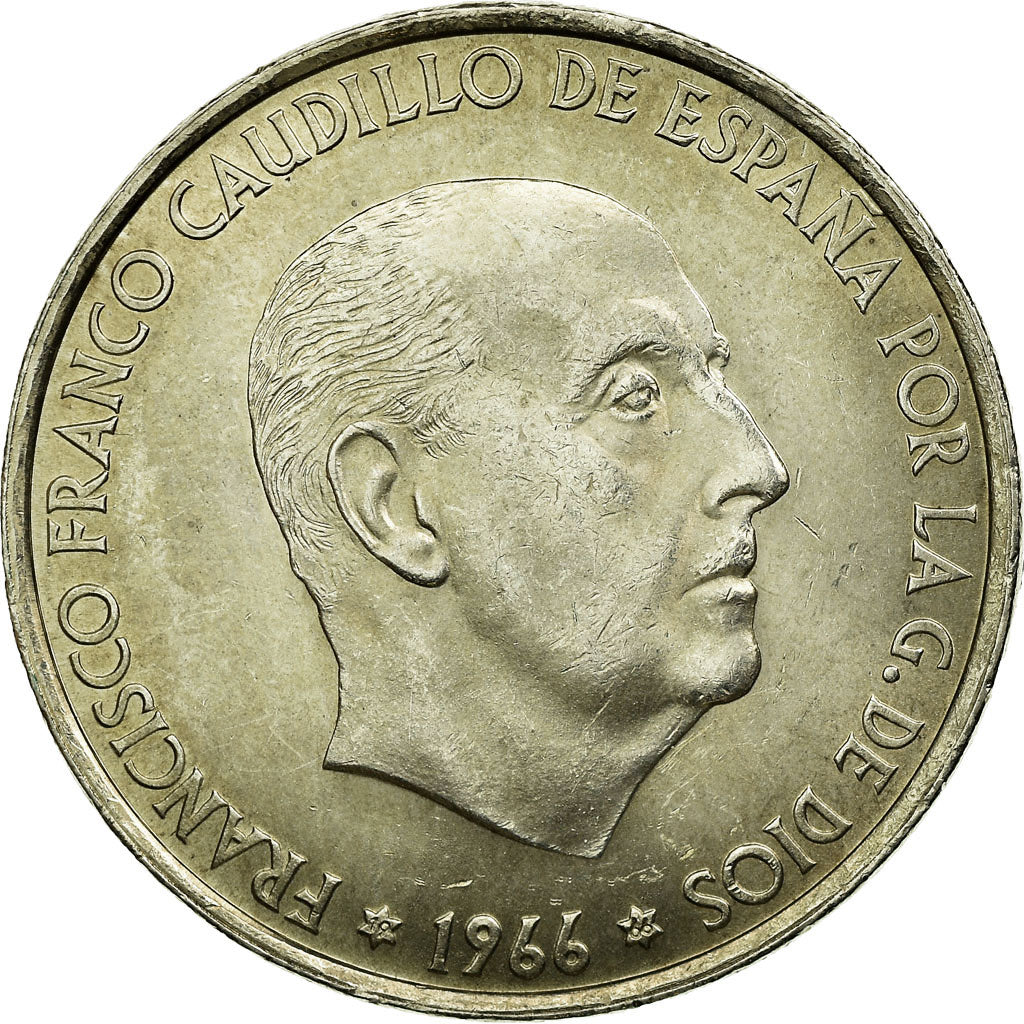 Coin, Spain, Caudillo and regent, 100 Pesetas, 1966, MS(60-62), Silver, KM:797