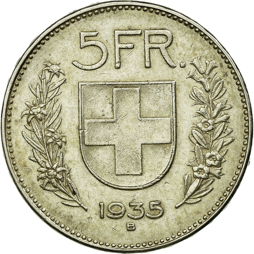 Coin, Switzerland, 5 Francs, 1935, Bern, EF(40-45), Silver, KM:40