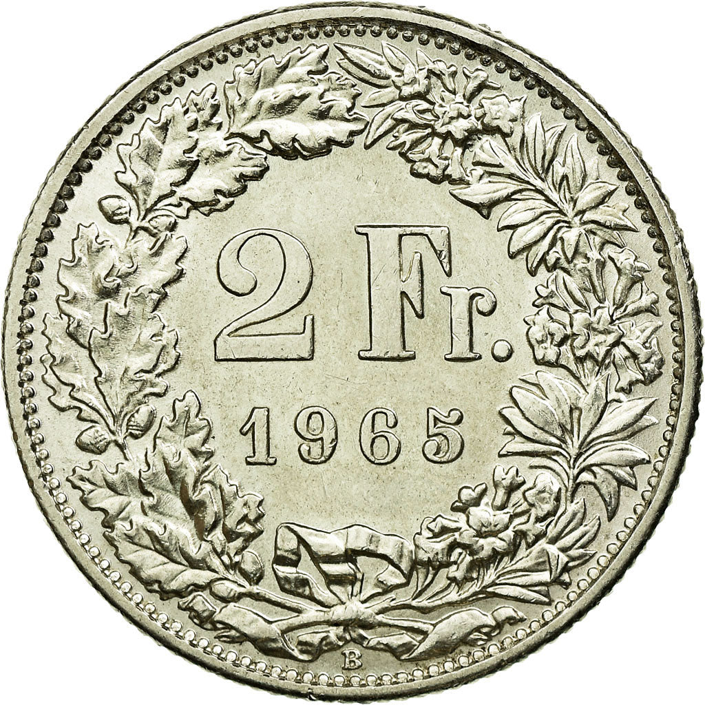 Coin, Switzerland, 2 Francs, 1965, Bern, MS(64), Silver, KM:21