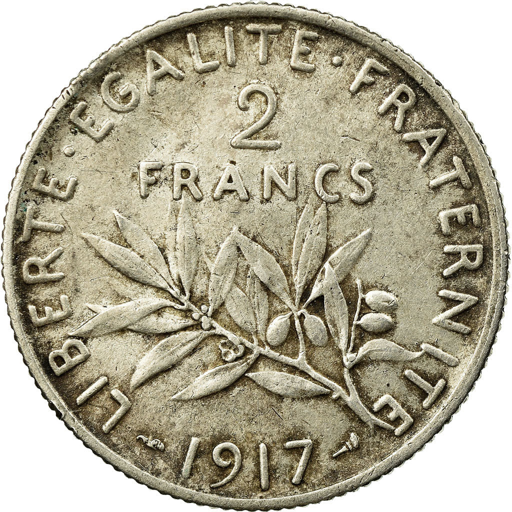 Moneta, Francja, Semeuse, 2 Francs, 1917, Paris, EF(40-45), Srebro, KM:845.1
