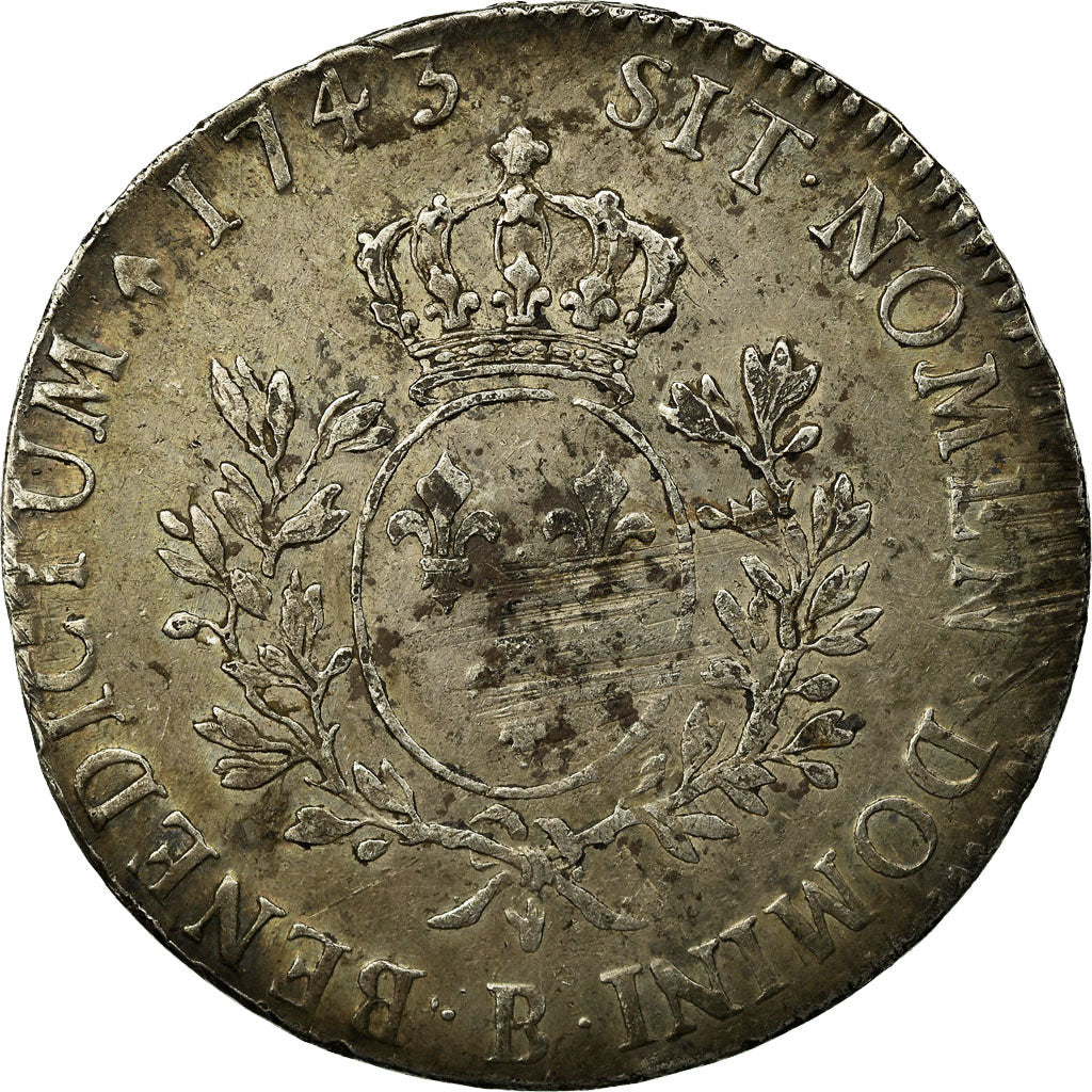 Munten, Frankrijk, Louis XV, Écu au bandeau, 1743, Rouen, ZF, Zilver