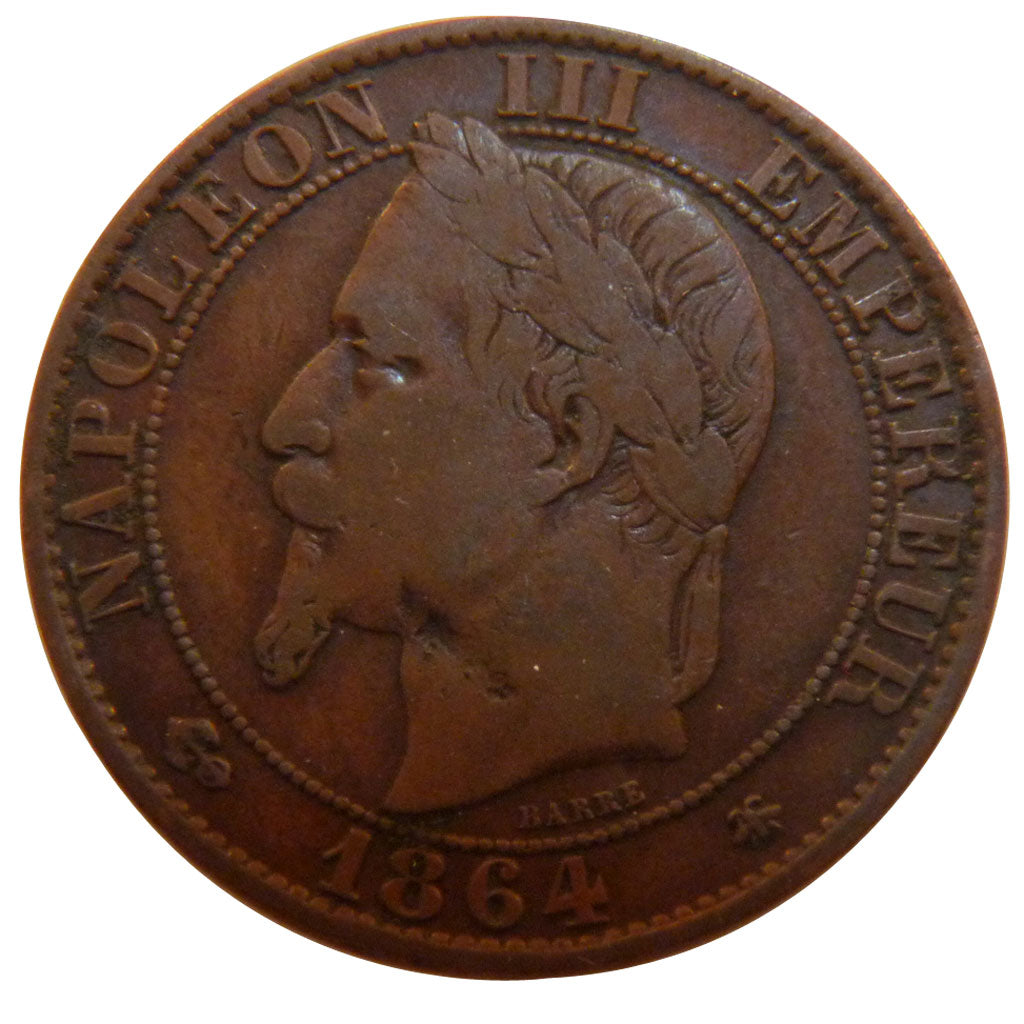 FRANCE, Napoléon III, 5 Centimes, 1864, Paris, KM #797.1, VF(30-35), Bronze, G..