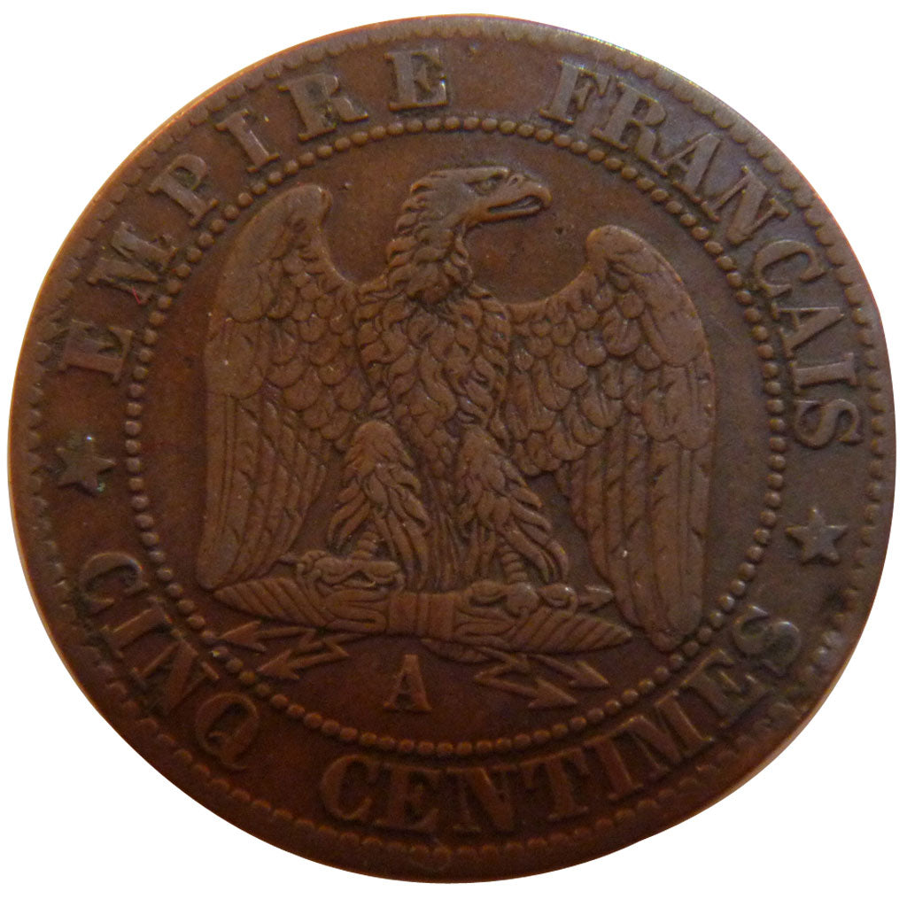 FRANCE, Napoléon III, 5 Centimes, 1864, Paris, KM #797.1, VF(30-35), Bronze, G..