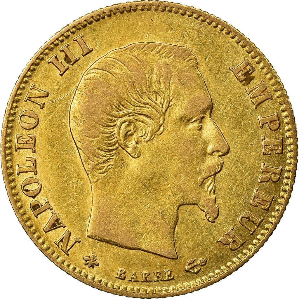 Moneda, Francia, Napoleon III, 5 Francs, 1860, Paris, BC+, Oro, KM:787.1