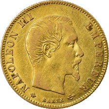 Moneda, Francia, Napoleon III, 5 Francs, 1860, Paris, BC+, Oro, KM:787.1