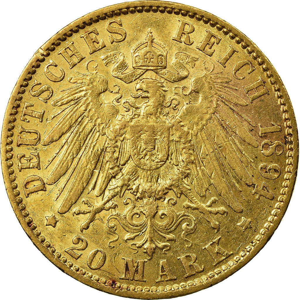 Coin, German States, HAMBURG, 20 Mark, 1894, Hamburg, AU(55-58), Gold, KM:618