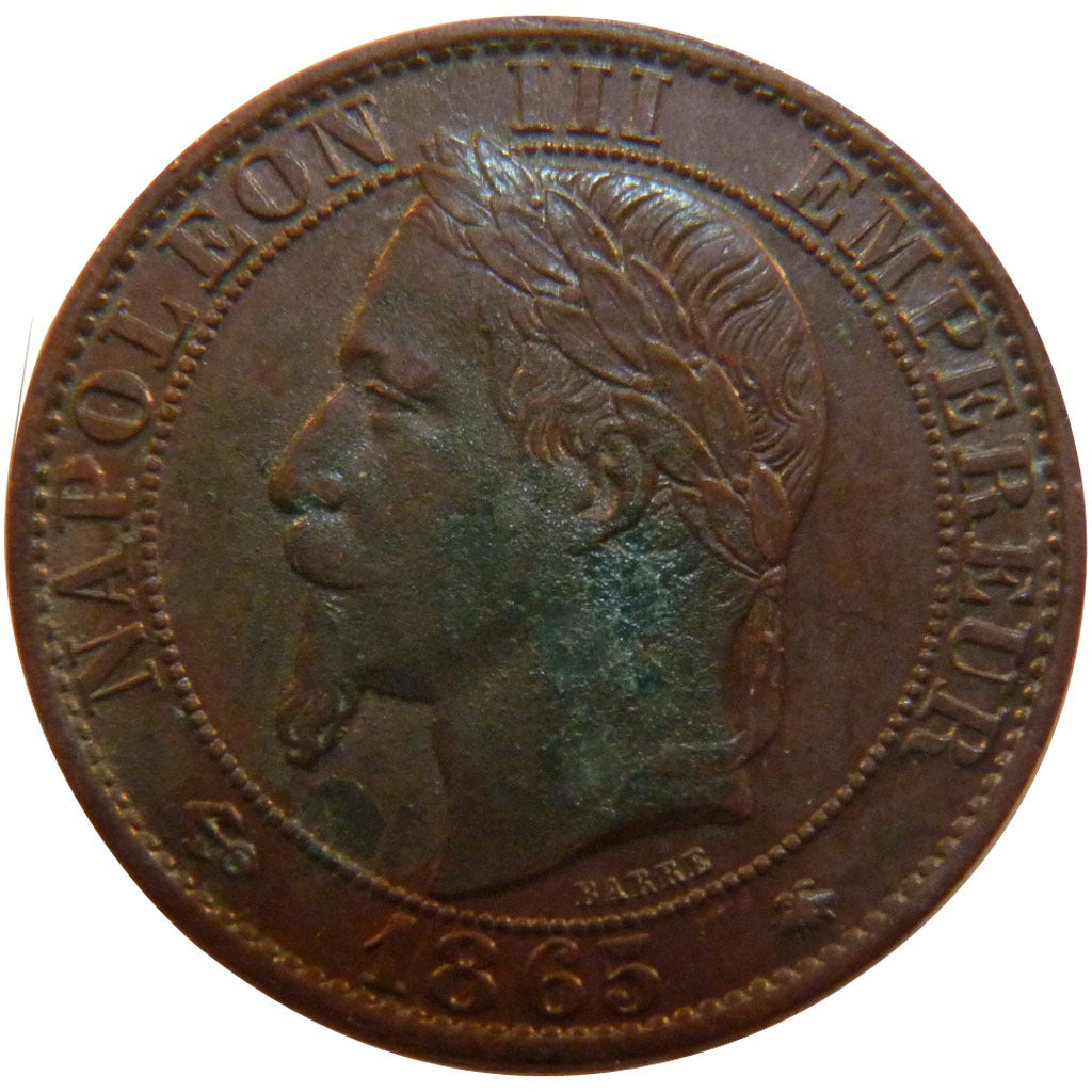 FRANCE, Napoléon III, 5 Centimes, 1865, Paris, KM #797.1, AU(50-53), Bronze, G..