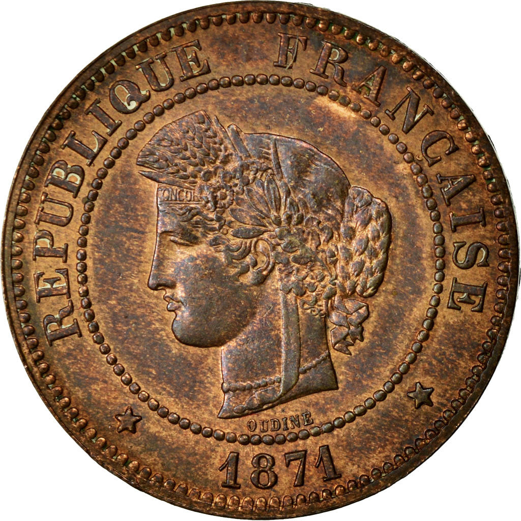 Coin, France, Cérès, 5 Centimes, 1871, Paris, AU(55-58), Bronze, KM:821.1