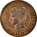 Coin, France, Cérès, 5 Centimes, 1871, Paris, AU(55-58), Bronze, KM:821.1
