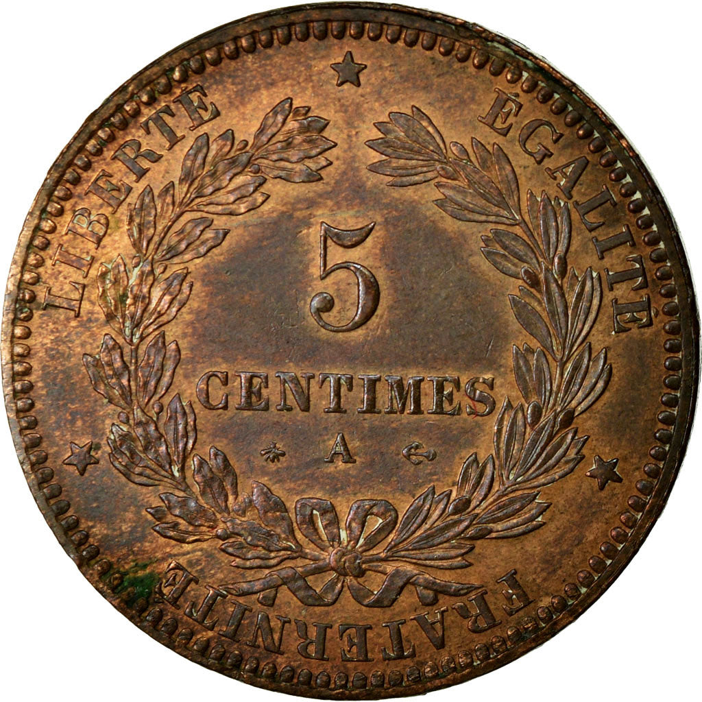 Coin, France, Cérès, 5 Centimes, 1871, Paris, AU(55-58), Bronze, KM:821.1