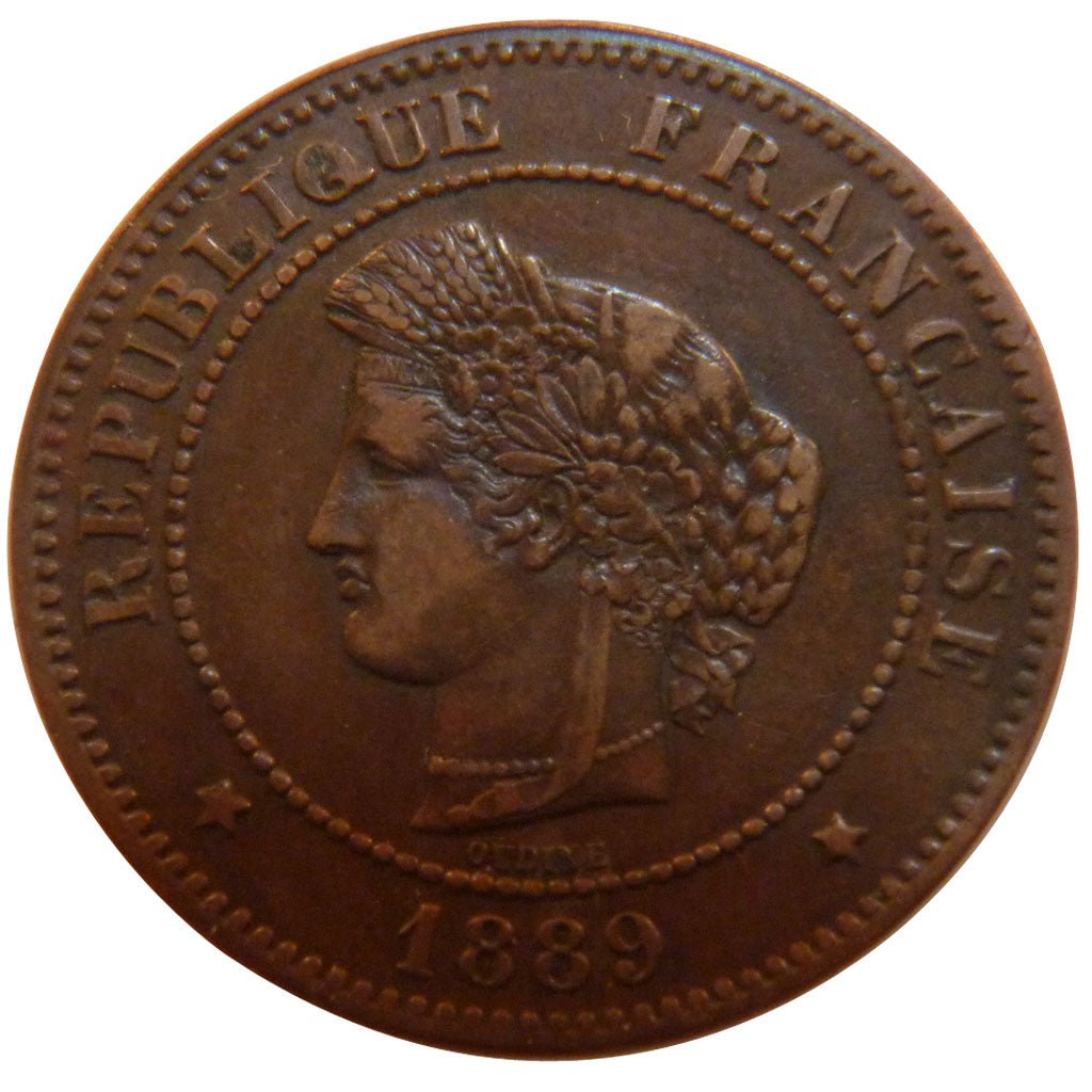 FRANCE, Cérès, 5 Centimes, 1889, Paris, KM #821.1, EF(40-45), Bronze, Gadoury #.