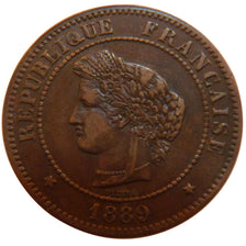 FRANCE, Cérès, 5 Centimes, 1889, Paris, KM #821.1, EF(40-45), Bronze, Gadoury #.