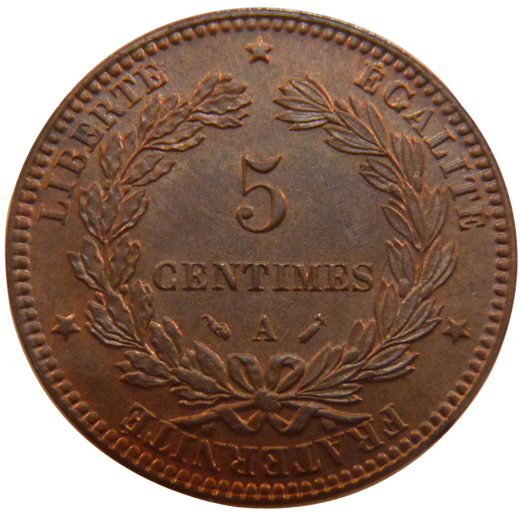 FRANCE, 5 Centimes, 1896, Paris, MS(60-62), Bronze, Gadoury #157a, 5.00