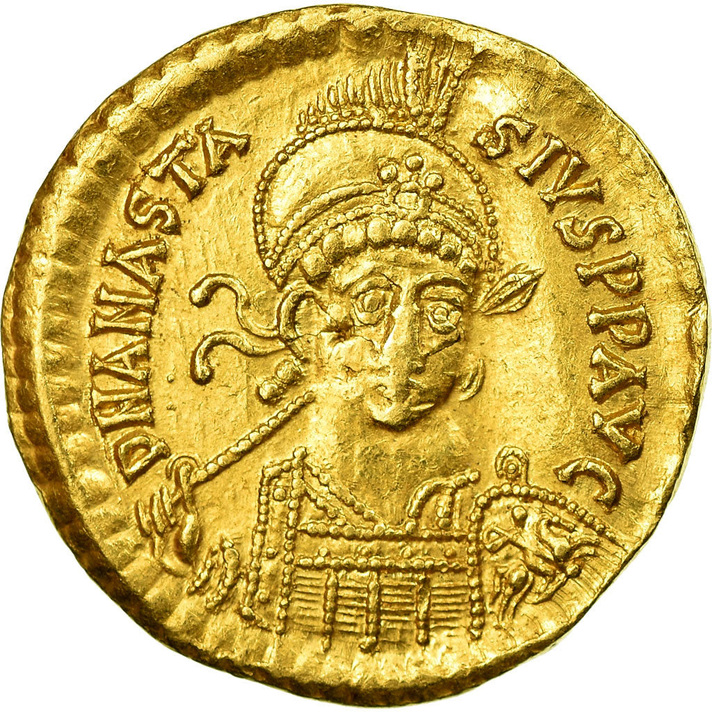 Moneta, Anastasius I, Solidus, 491-518 AD, Constantinople, AU(50-53), Złoto