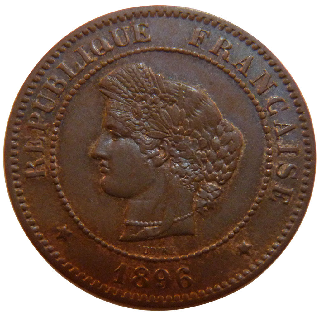 FRANCE, 5 Centimes, 1896, Paris, AU(55-58), Bronze, Gadoury #157a, 5.00