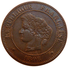 FRANCE, 5 Centimes, 1896, Paris, AU(55-58), Bronze, Gadoury #157a, 5.00