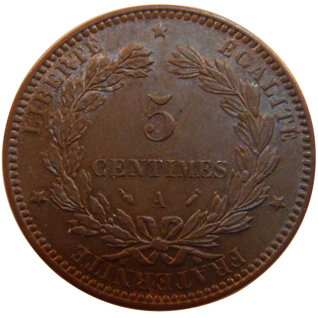 FRANCE, 5 Centimes, 1896, Paris, AU(55-58), Bronze, Gadoury #157a, 5.00