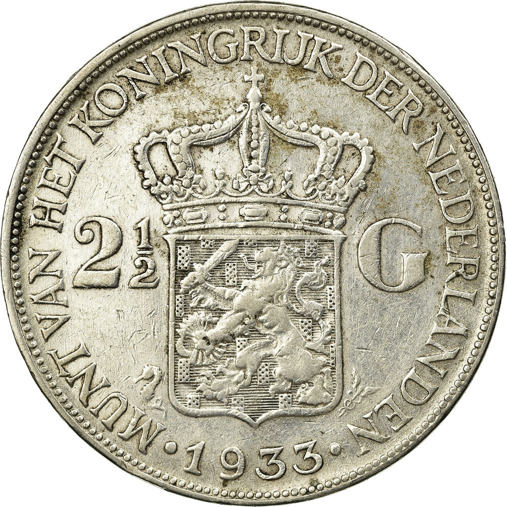 Coin, Netherlands, Wilhelmina I, 2-1/2 Gulden, 1933, EF(40-45), Silver, KM:165