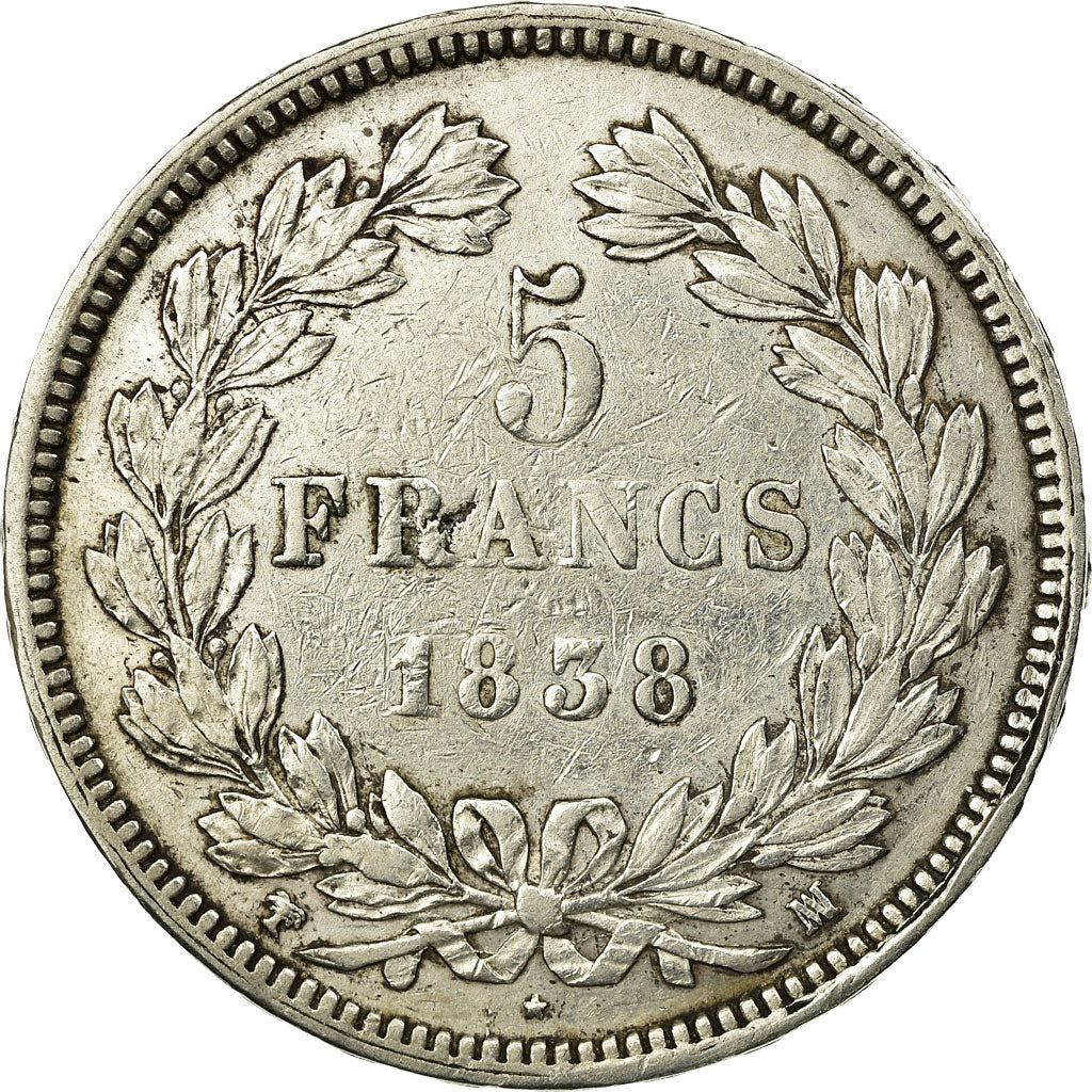 Münze, Frankreich, Louis-Philippe, 5 Francs, 1838, Marseille, S+, Silber