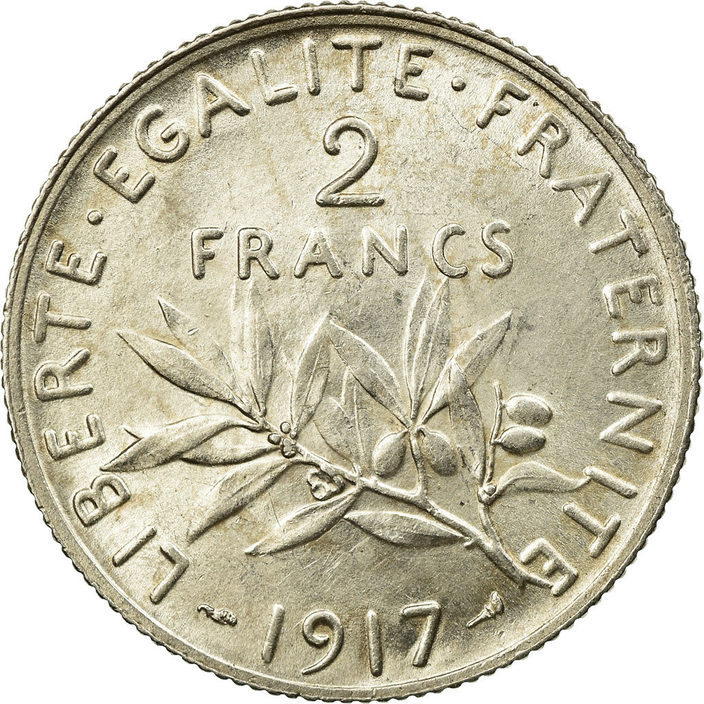 Coin, France, Semeuse, 2 Francs, 1917, Paris, MS(63), Silver, KM:845.1