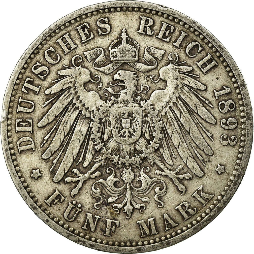 Coin, German States, PRUSSIA, Wilhelm II, 5 Mark, 1893, Berlin, EF(40-45)