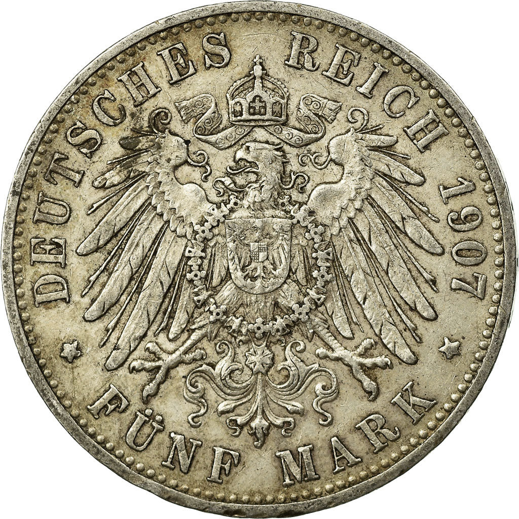 Coin, German States, WURTTEMBERG, Wilhelm II, 5 Mark, 1907, Freudenstadt
