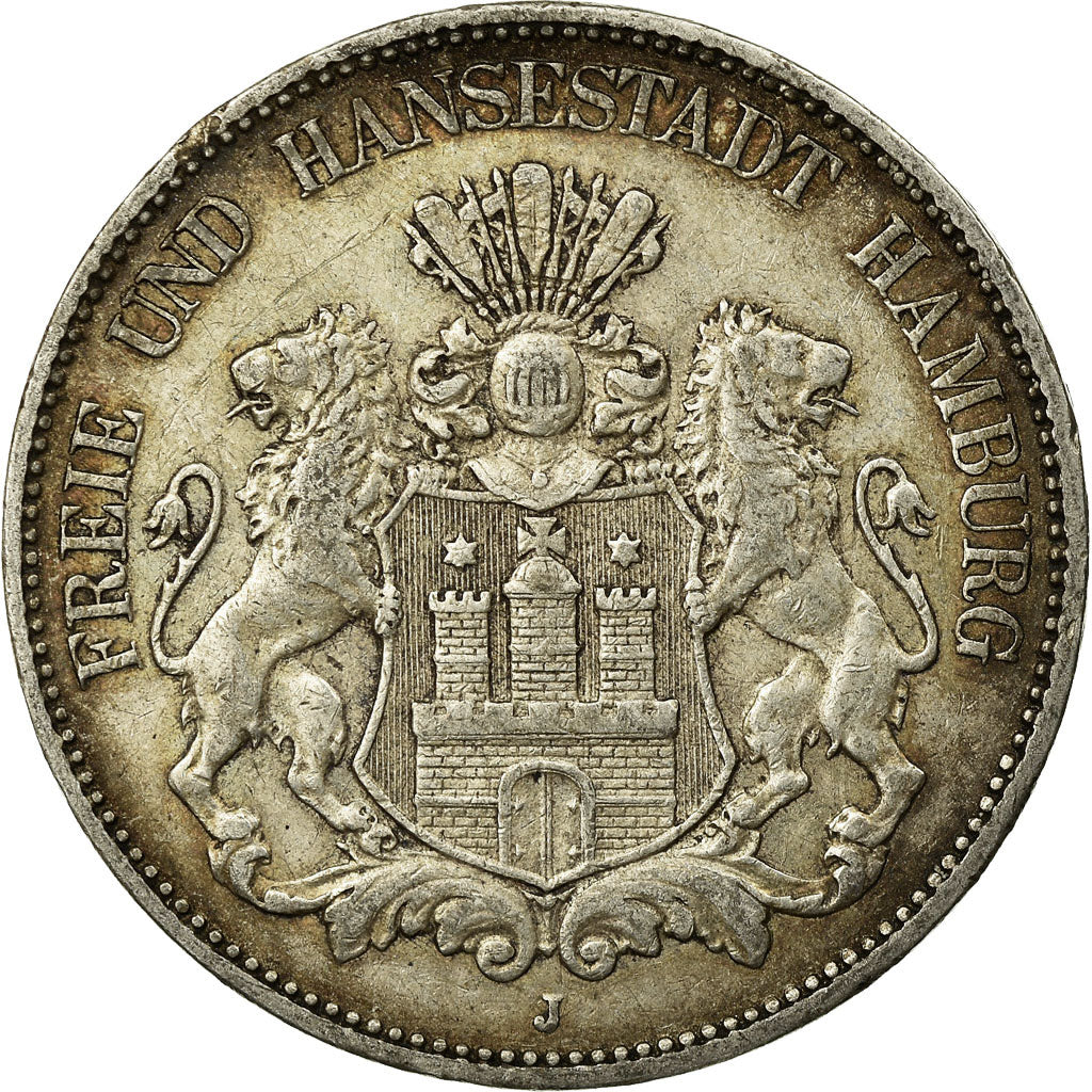 Coin, German States, HAMBURG, 5 Mark, 1907, Hamburg, EF(40-45), Silver, KM:610