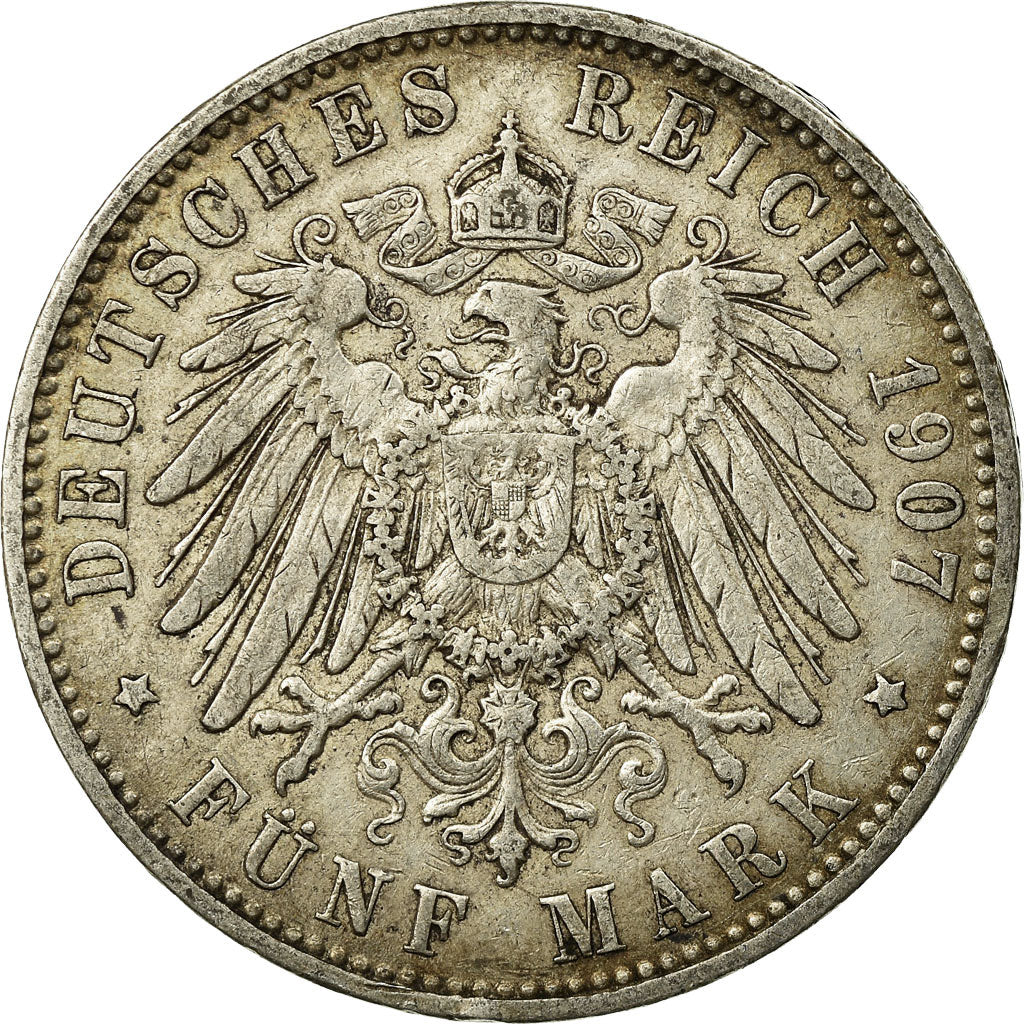 Coin, German States, HAMBURG, 5 Mark, 1907, Hamburg, EF(40-45), Silver, KM:610