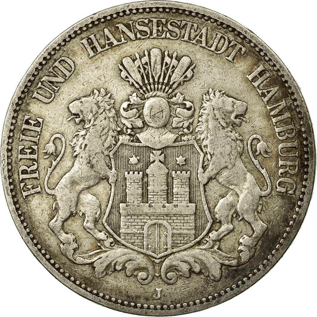 Coin, German States, HAMBURG, 5 Mark, 1876, EF(40-45), Silver, KM:598
