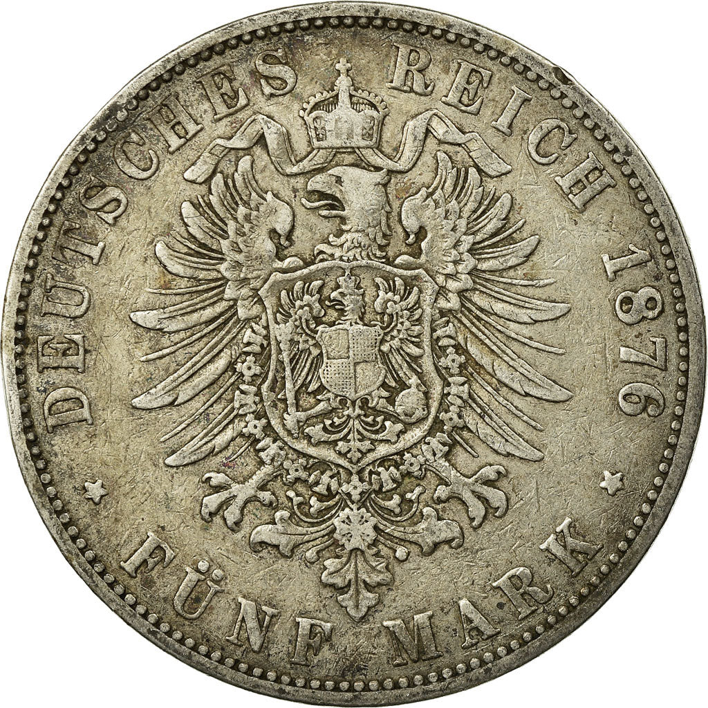 Coin, German States, HAMBURG, 5 Mark, 1876, EF(40-45), Silver, KM:598