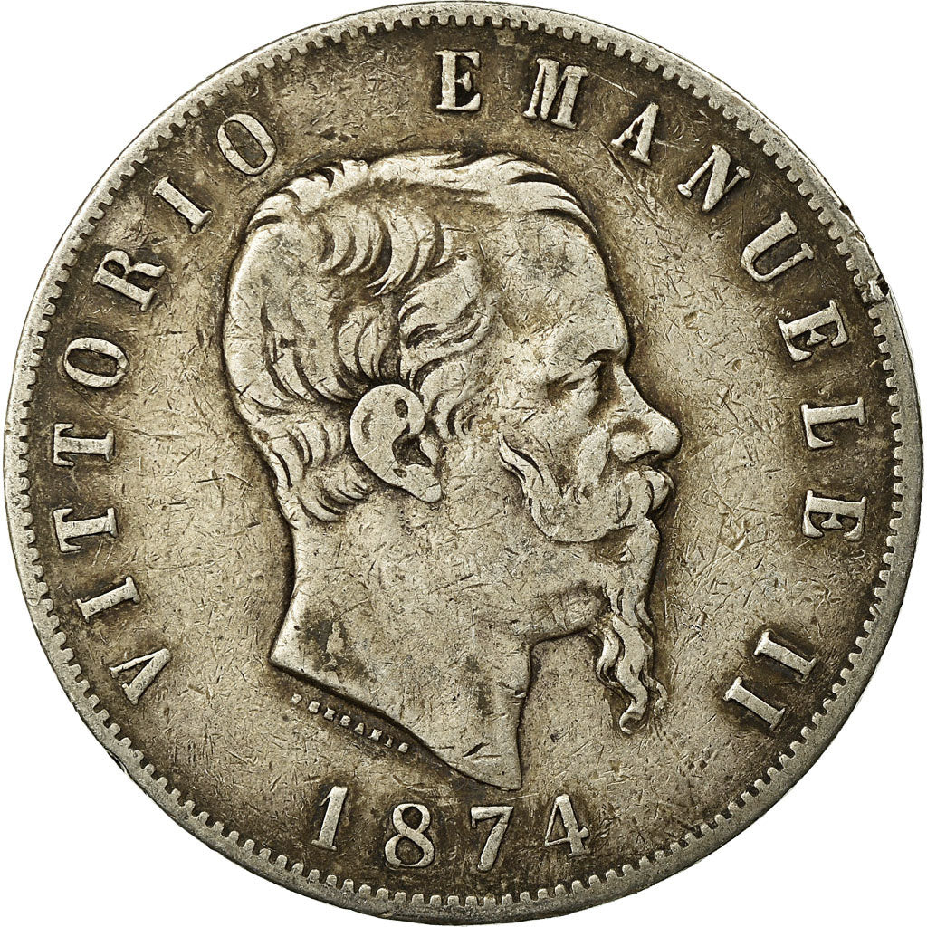 Moneta, Italia, Vittorio Emanuele II, 5 Lire, 1874, Milan, MB, Argento, KM:8.3