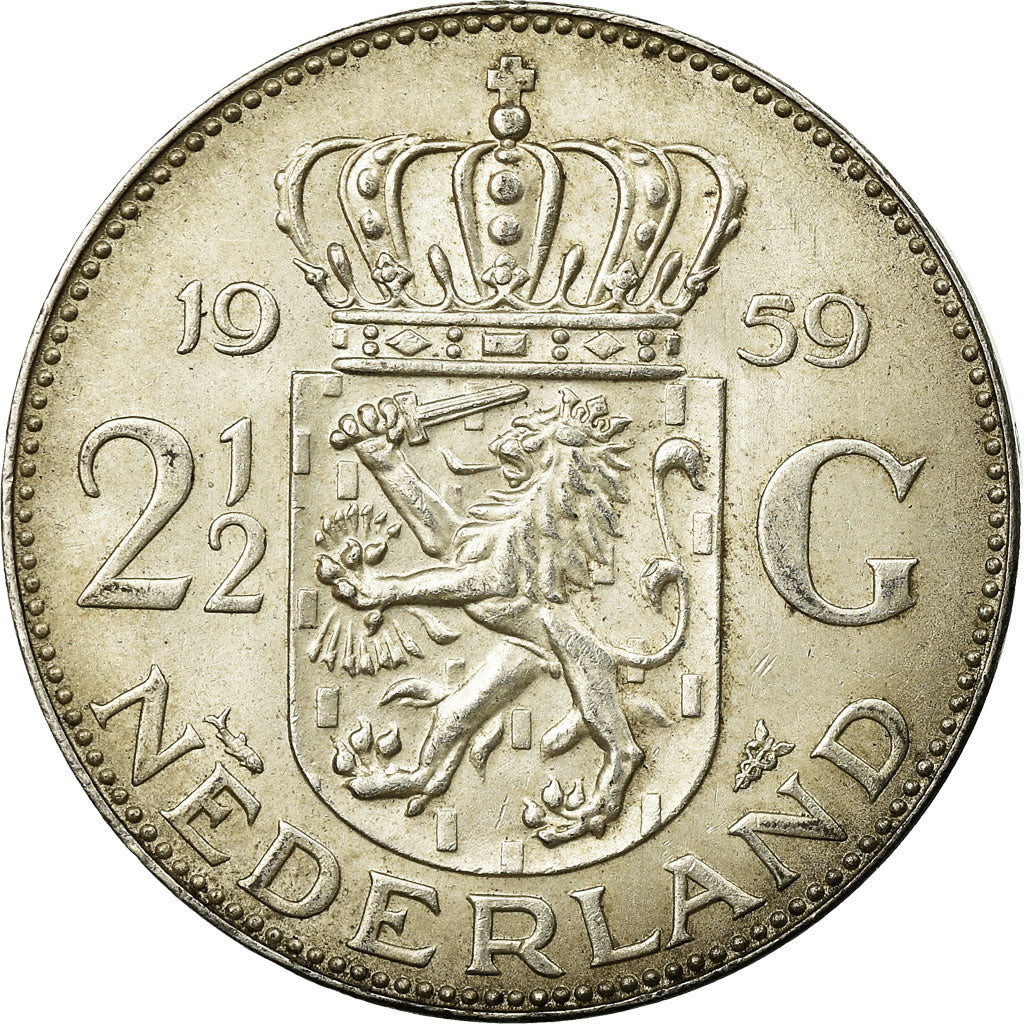 Coin, Netherlands, Juliana, 2-1/2 Gulden, 1959, MS(63), Silver, KM:185