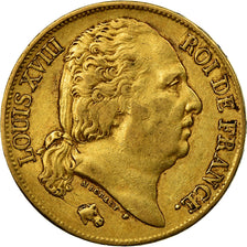 Moneta, Francia, Louis XVIII, 20 Francs, 1824, Paris, BB, Oro, KM:712.1