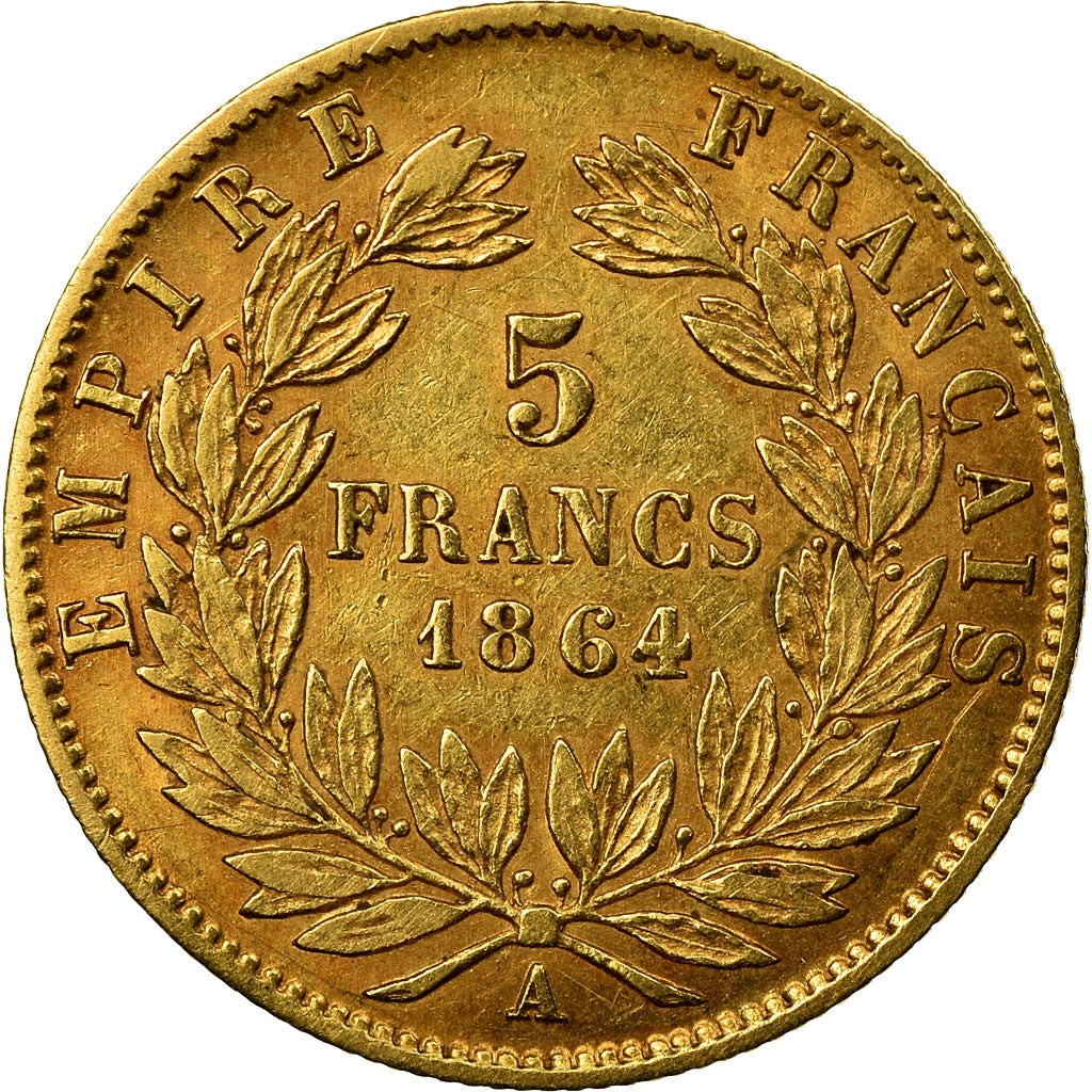 Moneta, Francja, Napoleon III, 5 Francs, 1864, Paris, EF(40-45), Złoto