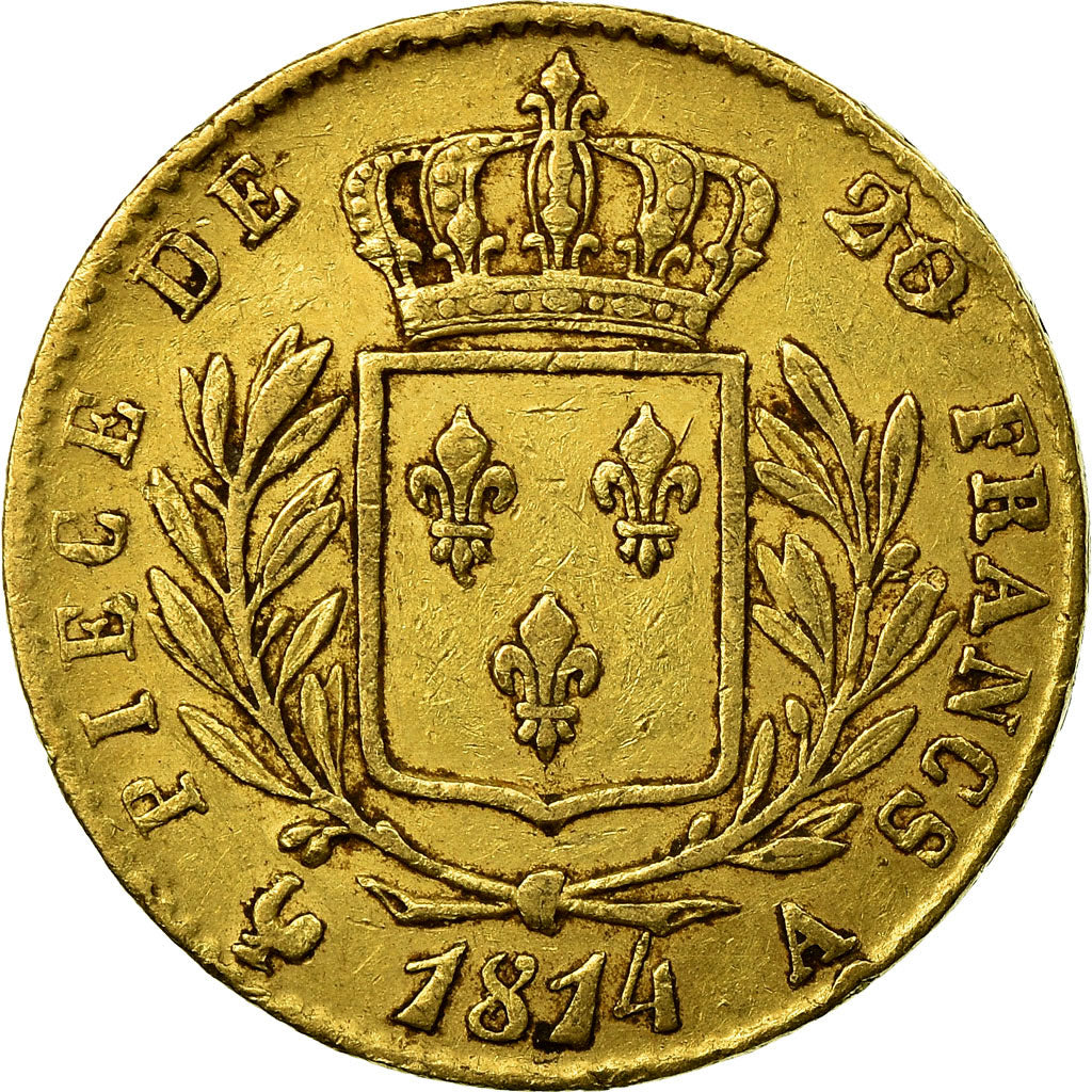 Coin, France, Louis XVIII, 20 Francs, 1814, Paris, VF(30-35), Gold, KM:706.1