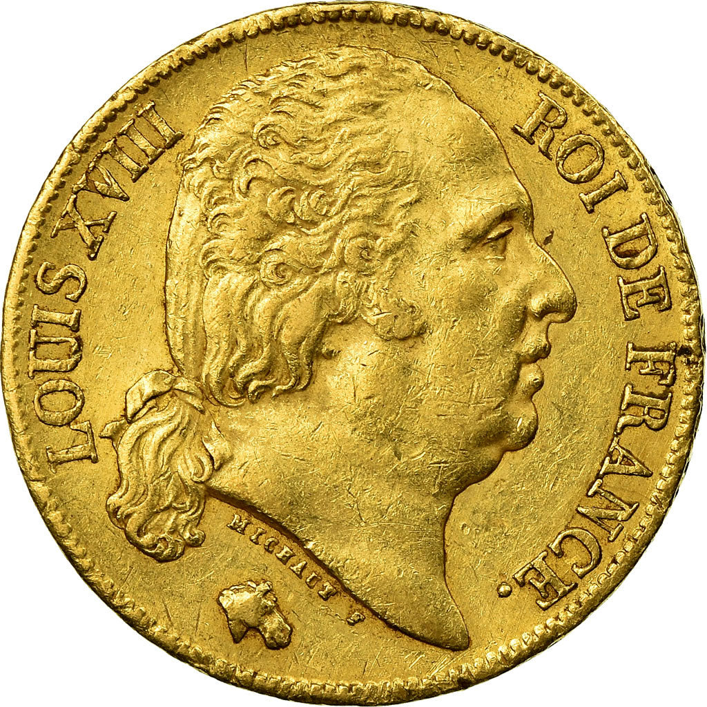 Munten, Frankrijk, Louis XVIII, 20 Francs, 1818, Paris, ZF+, Goud, KM:712.1