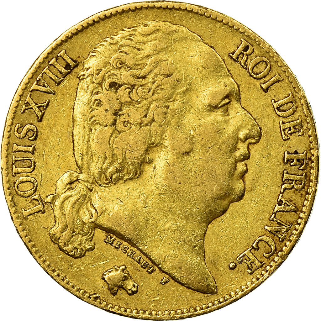 Moneta, Francja, Louis XVIII, 20 Francs, 1819, Paris, VF(30-35), Złoto