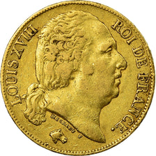 Moneta, Francja, Louis XVIII, 20 Francs, 1819, Paris, VF(30-35), Złoto