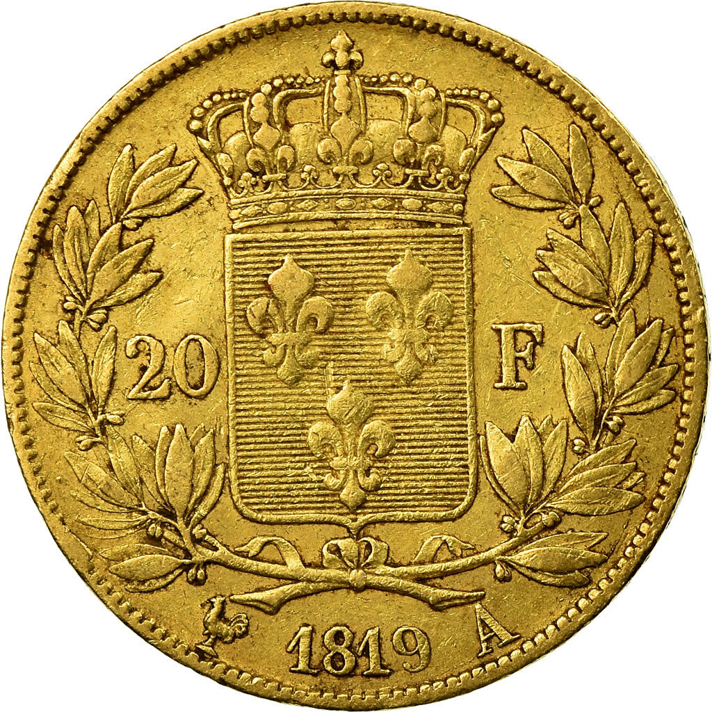 Moneta, Francja, Louis XVIII, 20 Francs, 1819, Paris, VF(30-35), Złoto
