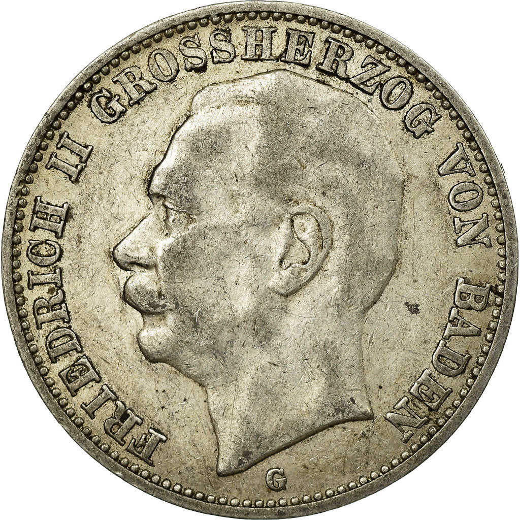 Coin, German States, BADEN, Friedrich II, 3 Mark, 1911, Stuttgart, EF(40-45)