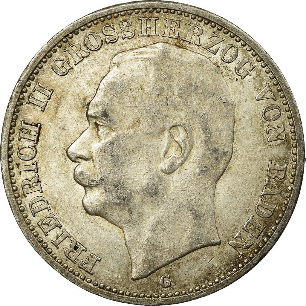 Coin, German States, BADEN, Friedrich II, 3 Mark, 1912, Stuttgart, EF(40-45)