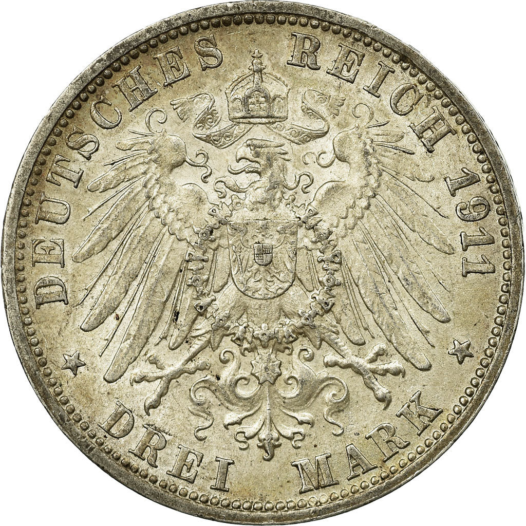 Monnaie, Etats allemands, WURTTEMBERG, Wilhelm II, 3 Mark, 1911, Freudenstadt