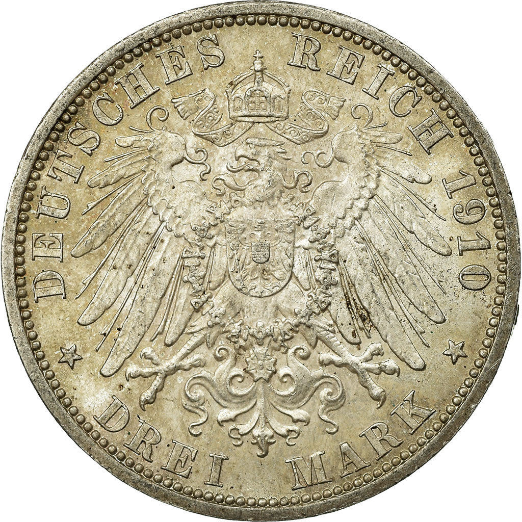 Coin, German States, PRUSSIA, Wilhelm II, 3 Mark, 1910, Berlin, AU(55-58)