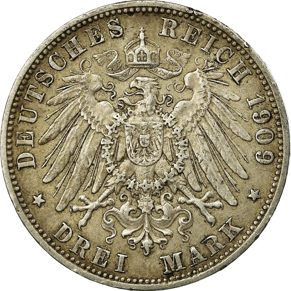 Coin, German States, BAVARIA, Otto, 3 Mark, 1909, Munich, EF(40-45), Silver